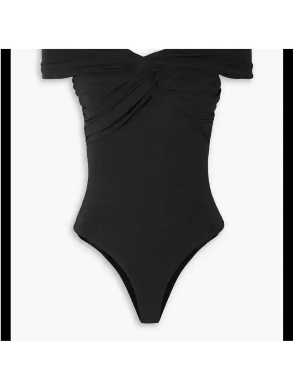 Khaite Black Off-Shoulder Twist Front Bodysuit